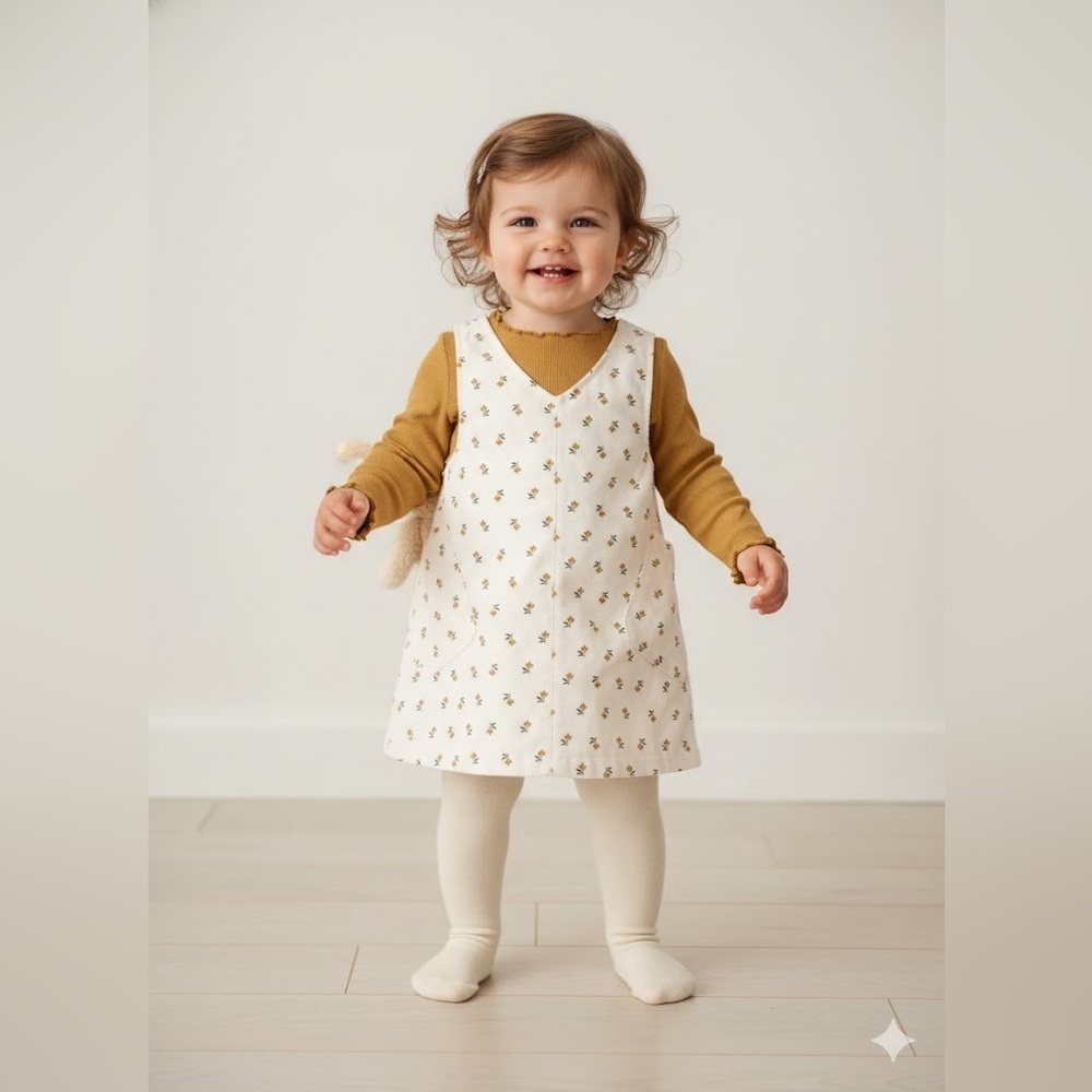 Carter's Cream Floral Dress and Gold Long Sleeve Top Set 3 Piece